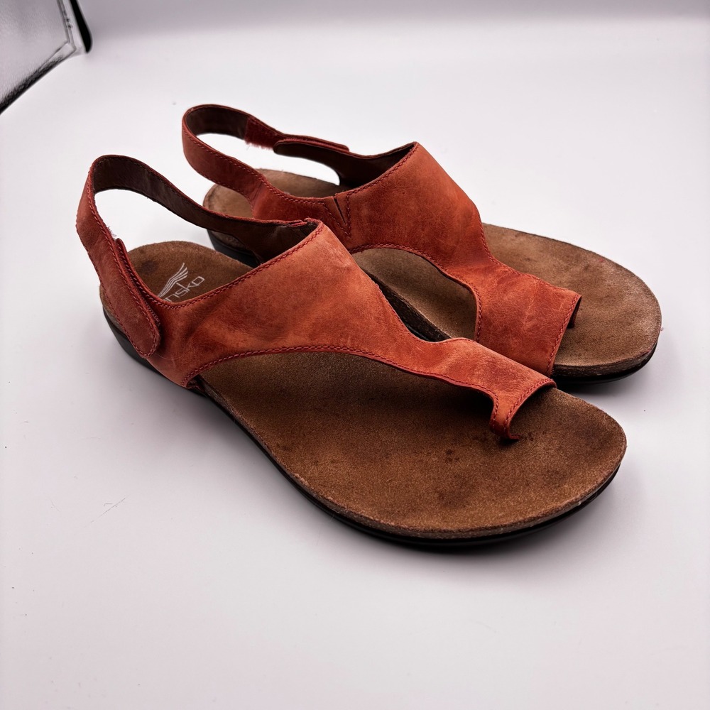 Dansko Reece Burnt Orange Leather Toe Loop Ankle Strap Sandals Women 39 US 8.5-9